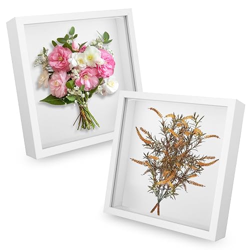 TOSAVGA 2 Stück 3D Bilderrahmen, Bilderrahmen 20x20, holzrahmen zum Befüllen, Objektrahmen Tief zum Befüllen, 3D Rahmen für Objekte, Blumen, Hochzeitsstrauß oder Erinnerungsstücke