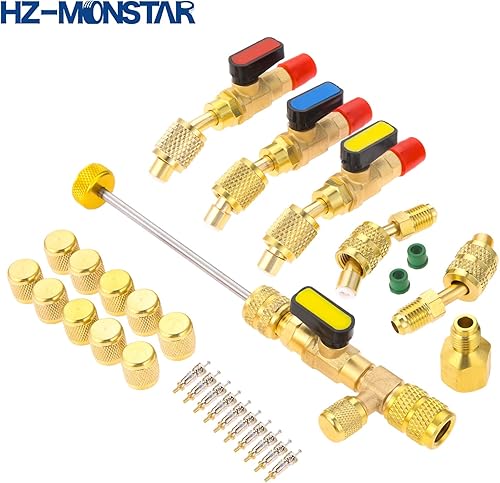 Miniatura 7 de R410A R22 Kit de herramientas de instalación de removedor de núcleo de válvula con doble tamaño de 14 pulgadas y 516 pulgadas, adaptador de válvula
