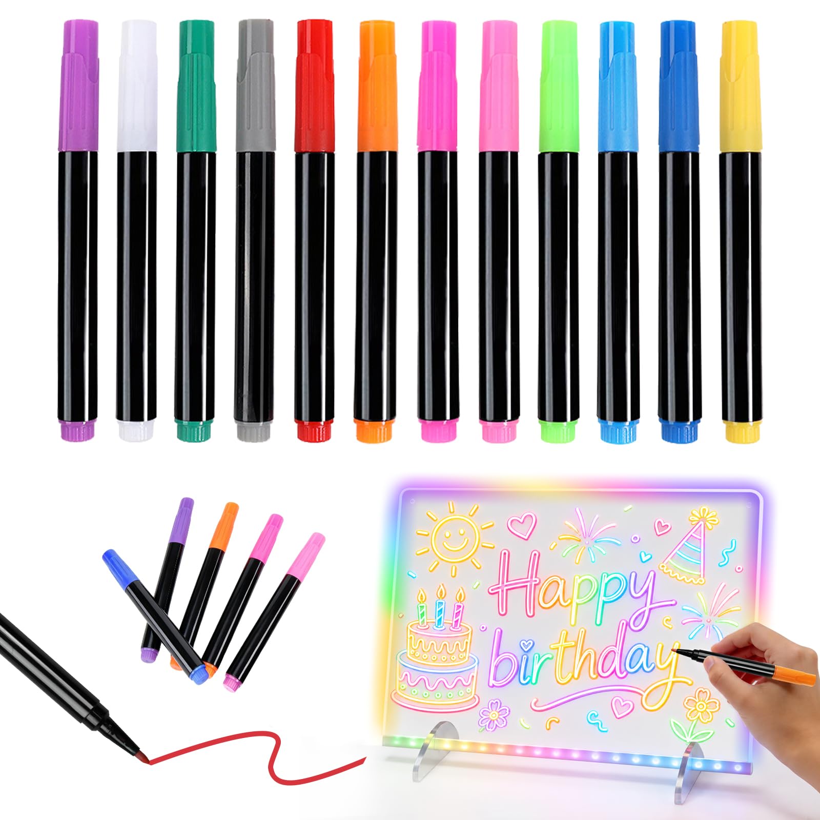 Solorage 12 Colors Whiteboard Pens Felt Tip, Replacement Dry Wipe Markers for Led Drawing Board, Washable or Dry Erase Color Marker Pens, Compatible with Note Boards Message Boards
