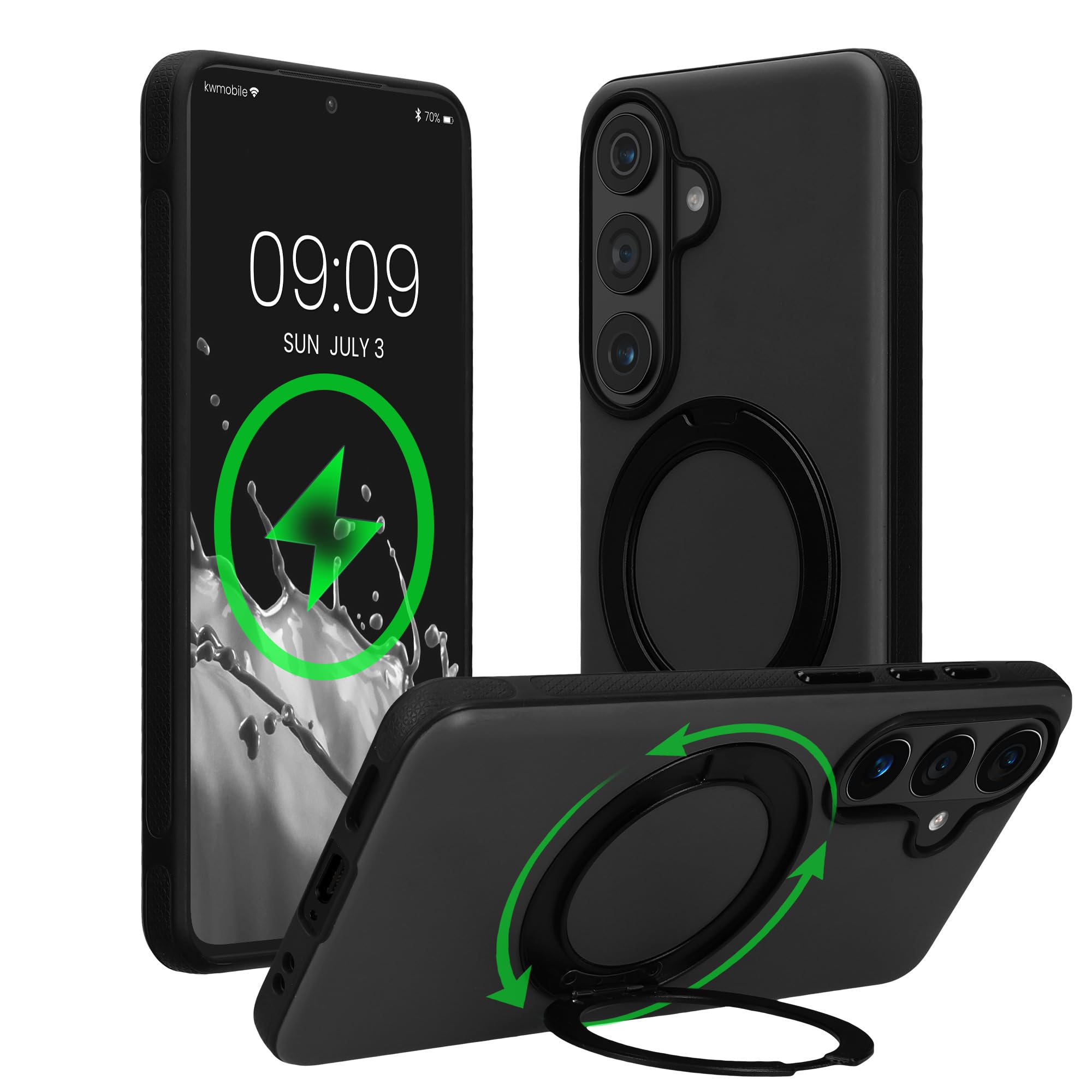 kwmobile Etui z 360° pierścieniem stojaka do Samsung Galaxy S26 - twarda obudowa z obrotowym podstawką - kompatybilne z MagSafe - czarne