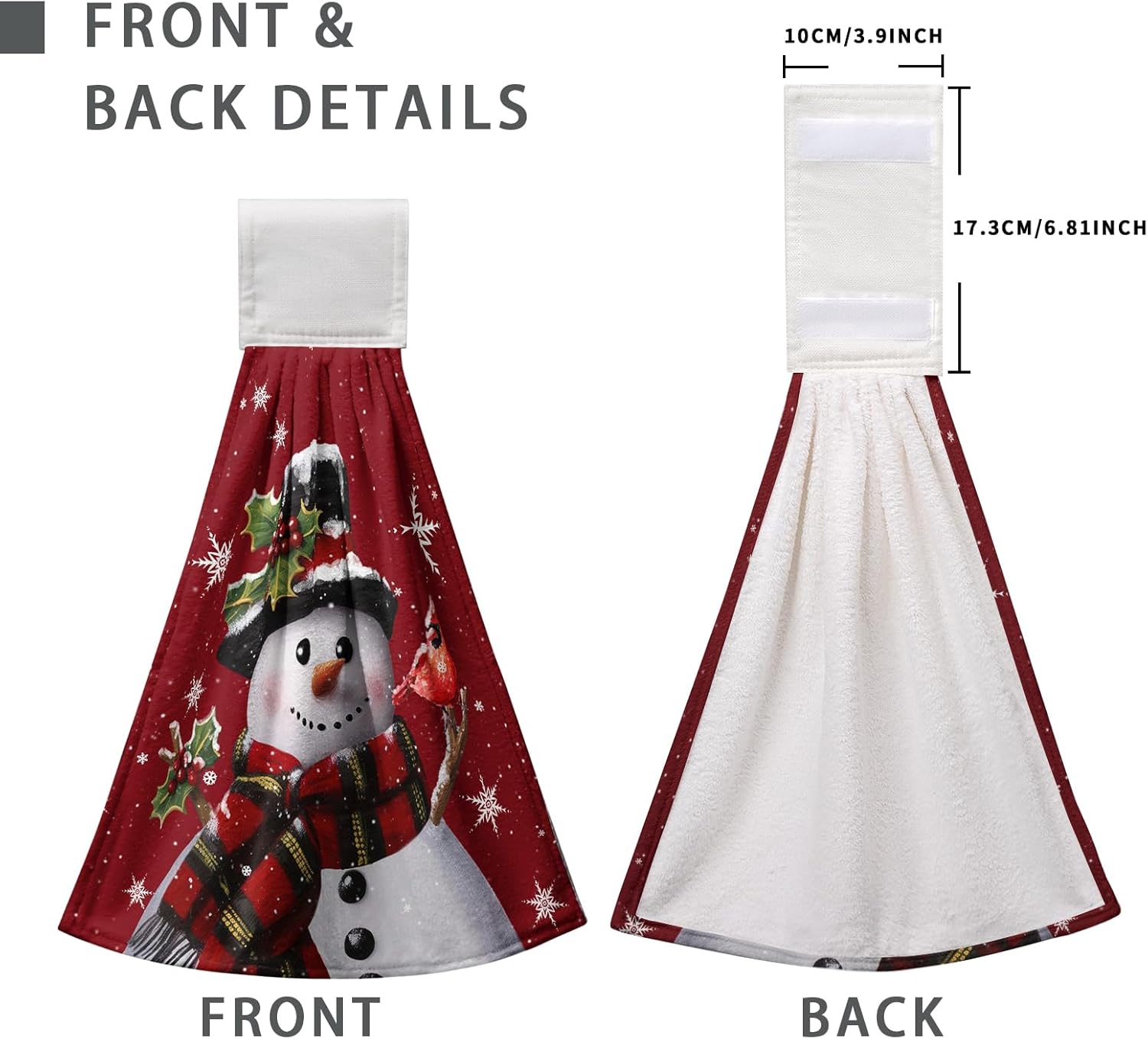 Snowman Xmas Hanging Kitchen Towels Winter Holiday Dish Towel with Hanging Loops Christma Hand Tie Towels Soft Absorbent for Bathroom Home Tabletop Decor 12x17 Inch Set of 2 - Image 5