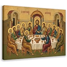 Last Supper Icon Wall Art, Eastern Orthodox & Catholic Religious Decor, Jesus and Apostles Canvas Painting for Home Office Living Room Bedroom, Stretched and Framed Ready to Hang, 24x16 Inches