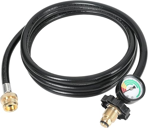 Miniatura 1 de ATKKE Adaptador de manguera de propano de 8 pies de 1 libra a 20 libras con calibre, convertidor de adaptador de parrilla de tanque de propano para