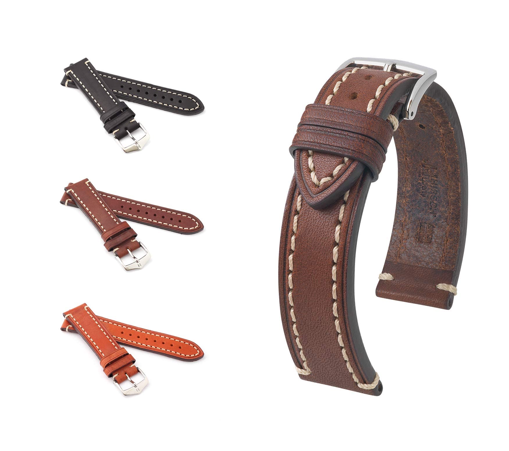 HIRSCH Herren Uhrenarmband Sattelleder Modell Liberty 20 mm Schwarz