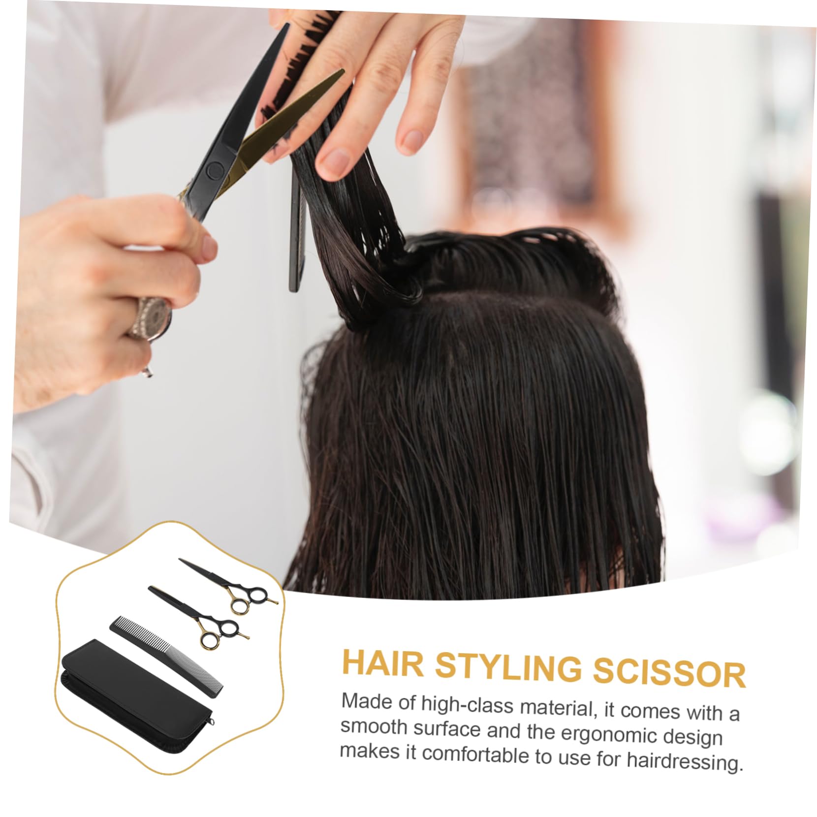 Mikinona Kit de Tijeras para Peluquería en Acero Inoxidable con Acabado Liso y Diseño Negro, Herramienta Profesional para Cortar y Peinar el Cabello en Casa o Salón