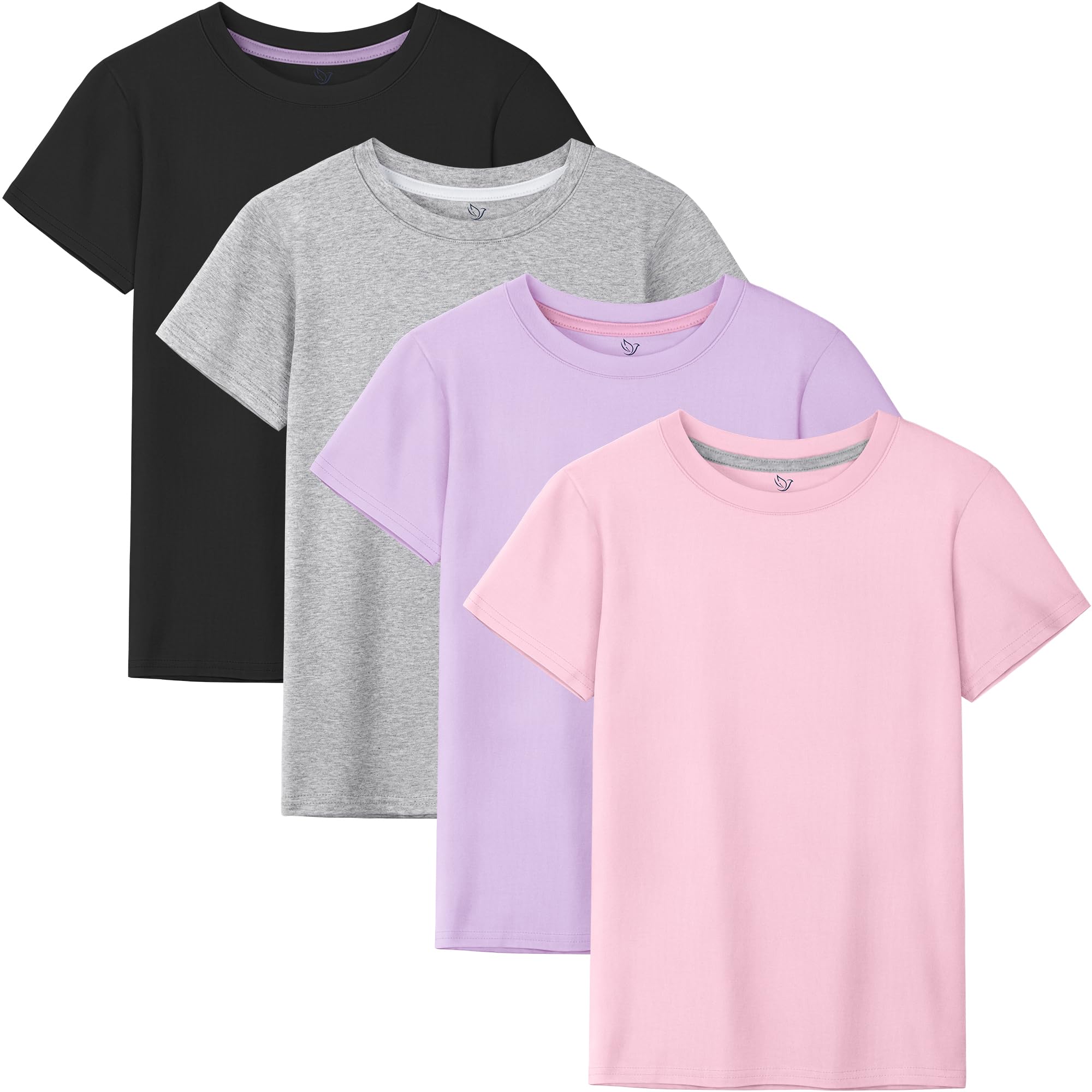 4 Pack Girls Shirts Cotton Short Sleeve Shirts for Girls Kids T-Shirts Tees Summer Tops