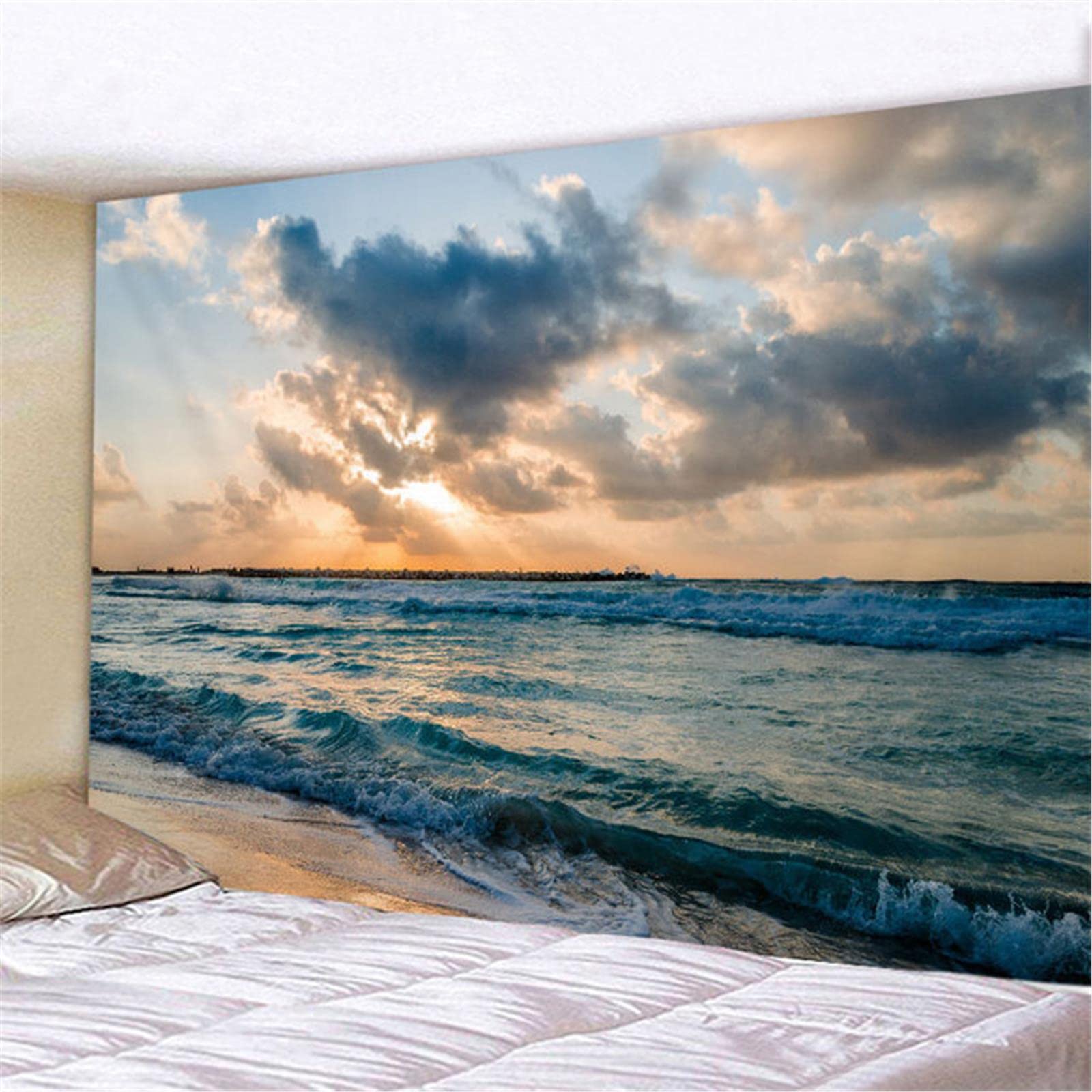 Décoration Murale,Tenture Murale En Tissu Polyester, Tapisserie De Plage, Vue Sur La Mer