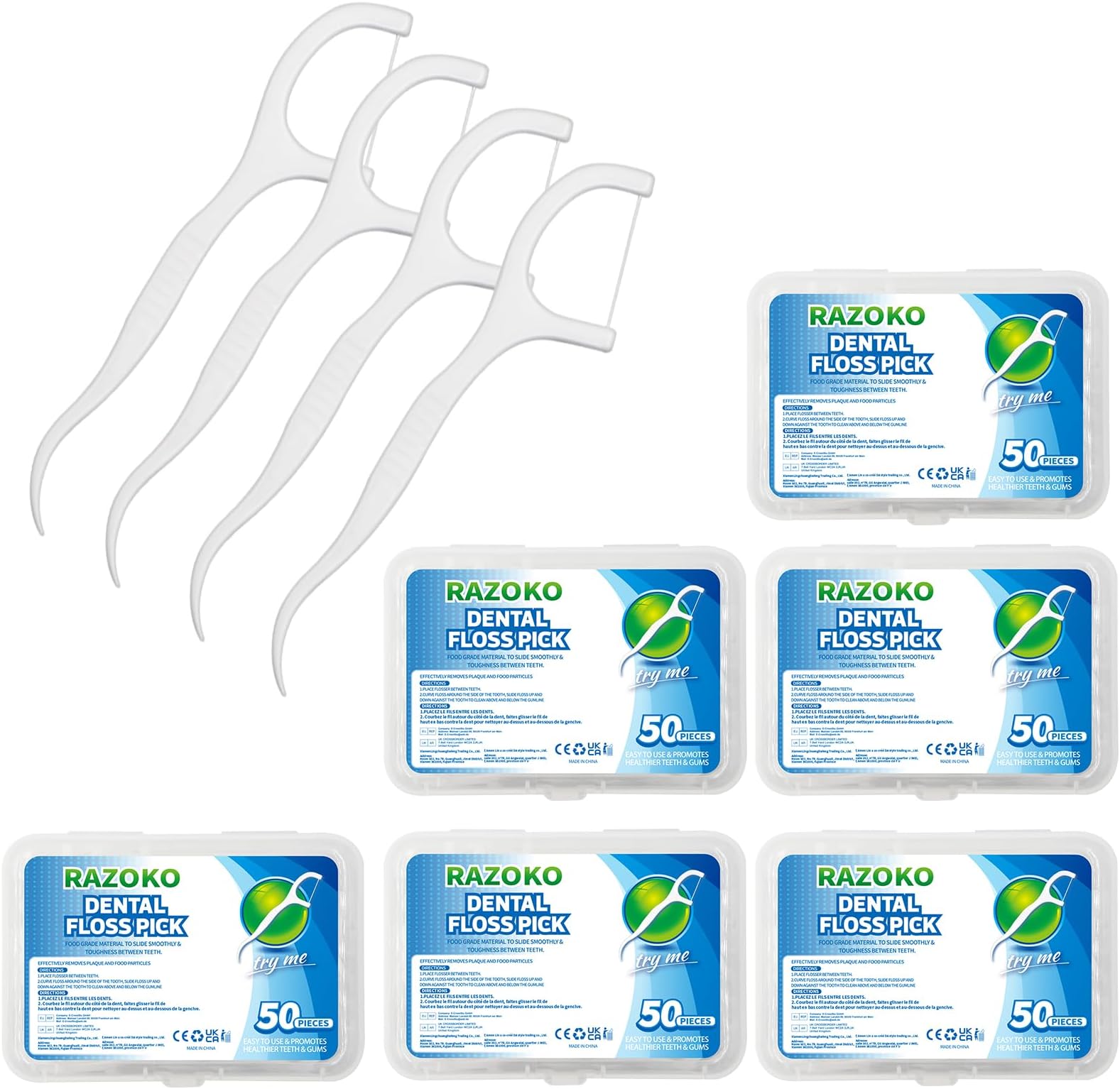 RAZOKO Dental Floss Picks, High-Pull Toothpicks Sticks Clean/Heathy Dentalpicks with Travel Case Perfect for Family,Hotel,Travel (300Pcs)