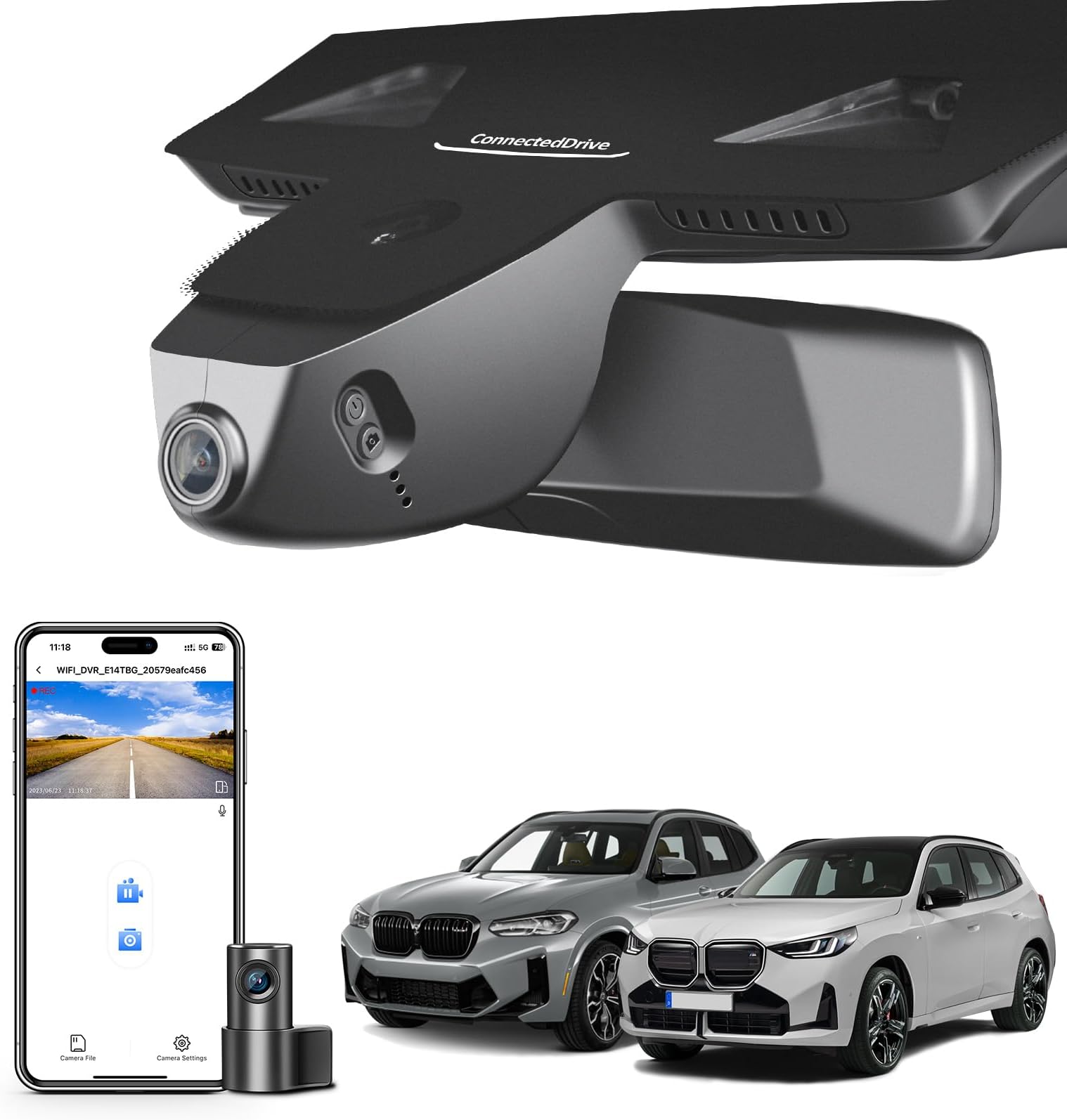 Mangoal Front 4K & Rear 1080p Dash Cam Custom for BMW Gen3 G01 X3 2018-2024, F97 X3M 2020+ (Model C), sDrive28i xDrive30i M40i, OEM Style, 2160P UHD Video, WiFi & App, 128GB Card