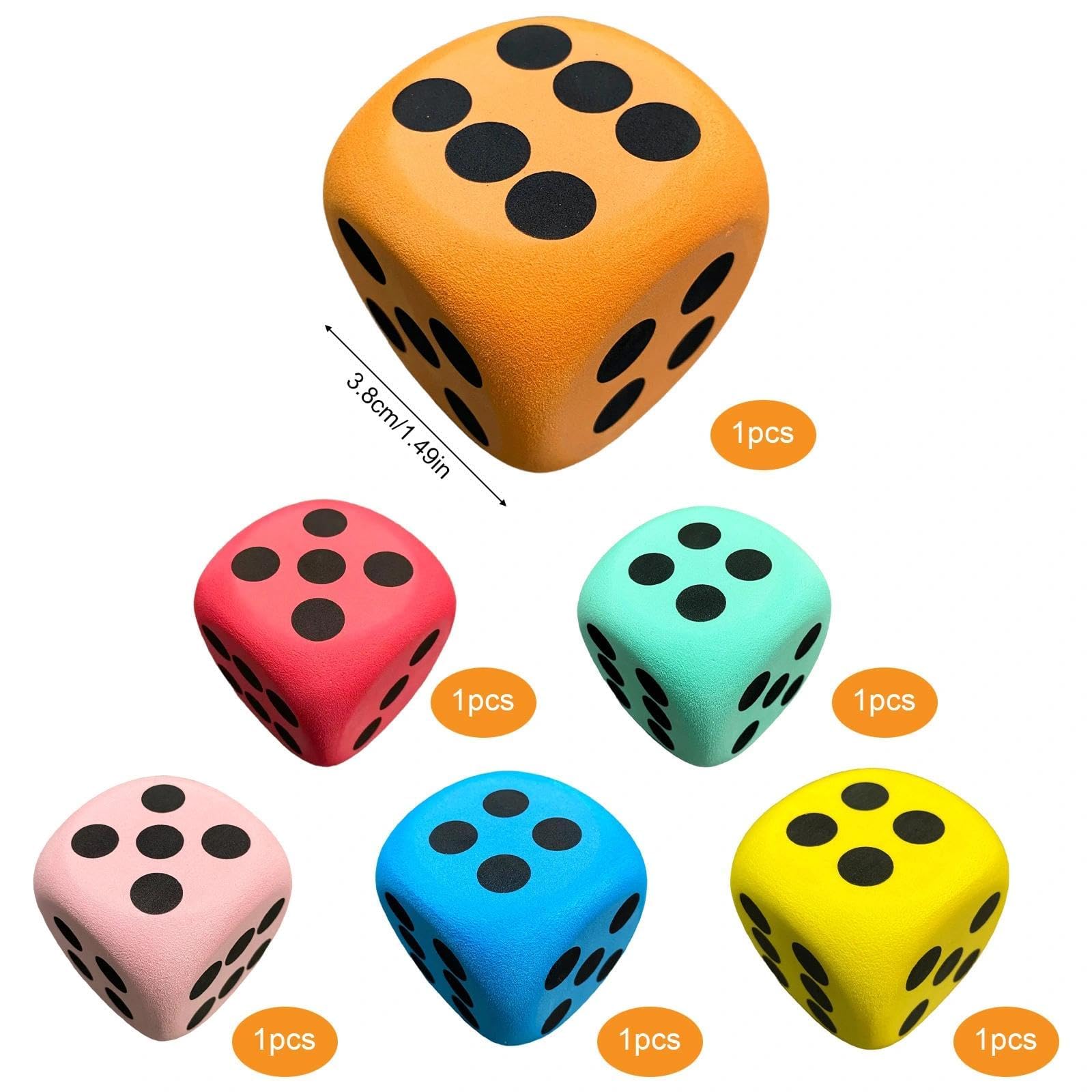 6 Pcs Large Foam Dice, 3.8CM Large Foam Dice Set, Colorful Sphere Dices for Classroom Games Math Teaching - Image 2