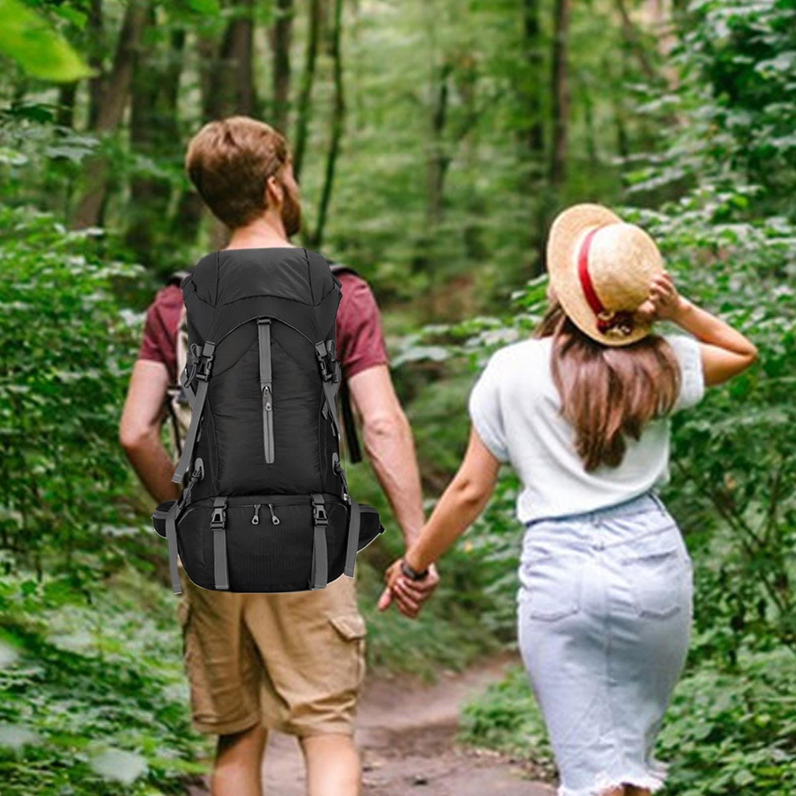 Plecak kempingowy dla mężczyzn, 70 l, plecak trekkingowy, składany, wyściełany plecak turystyczny o pojemności 70 l, plecak dzienny z regulowanymi paskami na ramię, oddychający, ergonomiczny