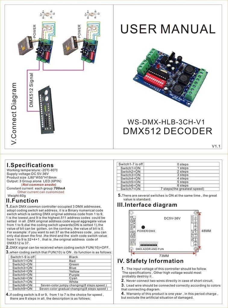 Constant Current 700mA High Power Controller DMX 512 RGB 3 Channel Decoder DC5V-36V