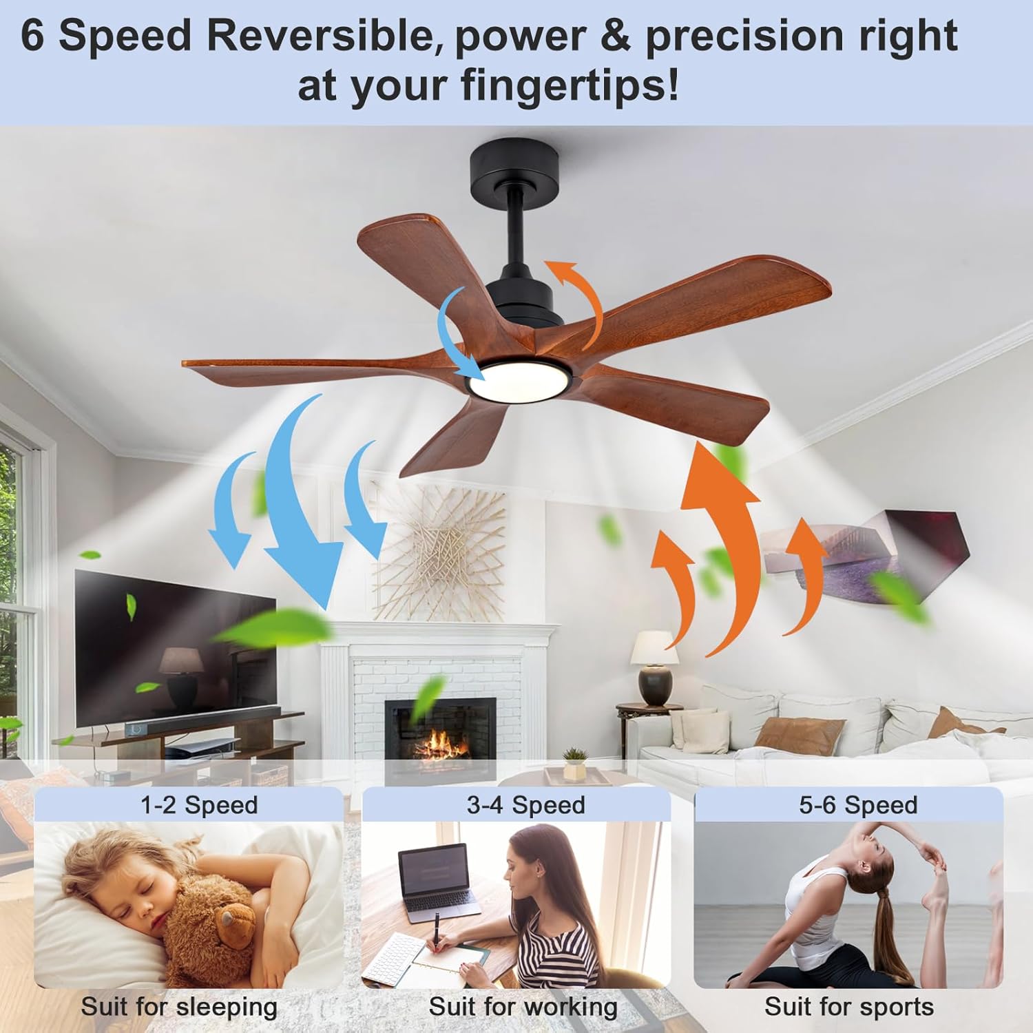 42 Inch Ceiling Fans with Lights and Remote, Wood Ceiling Fan with Light, Dimmable, 5 Blade, Memory Function, Reversible DC Motor, Modern Indoor Outdoor Ceiling Fan for Patio Bedroom Living Room