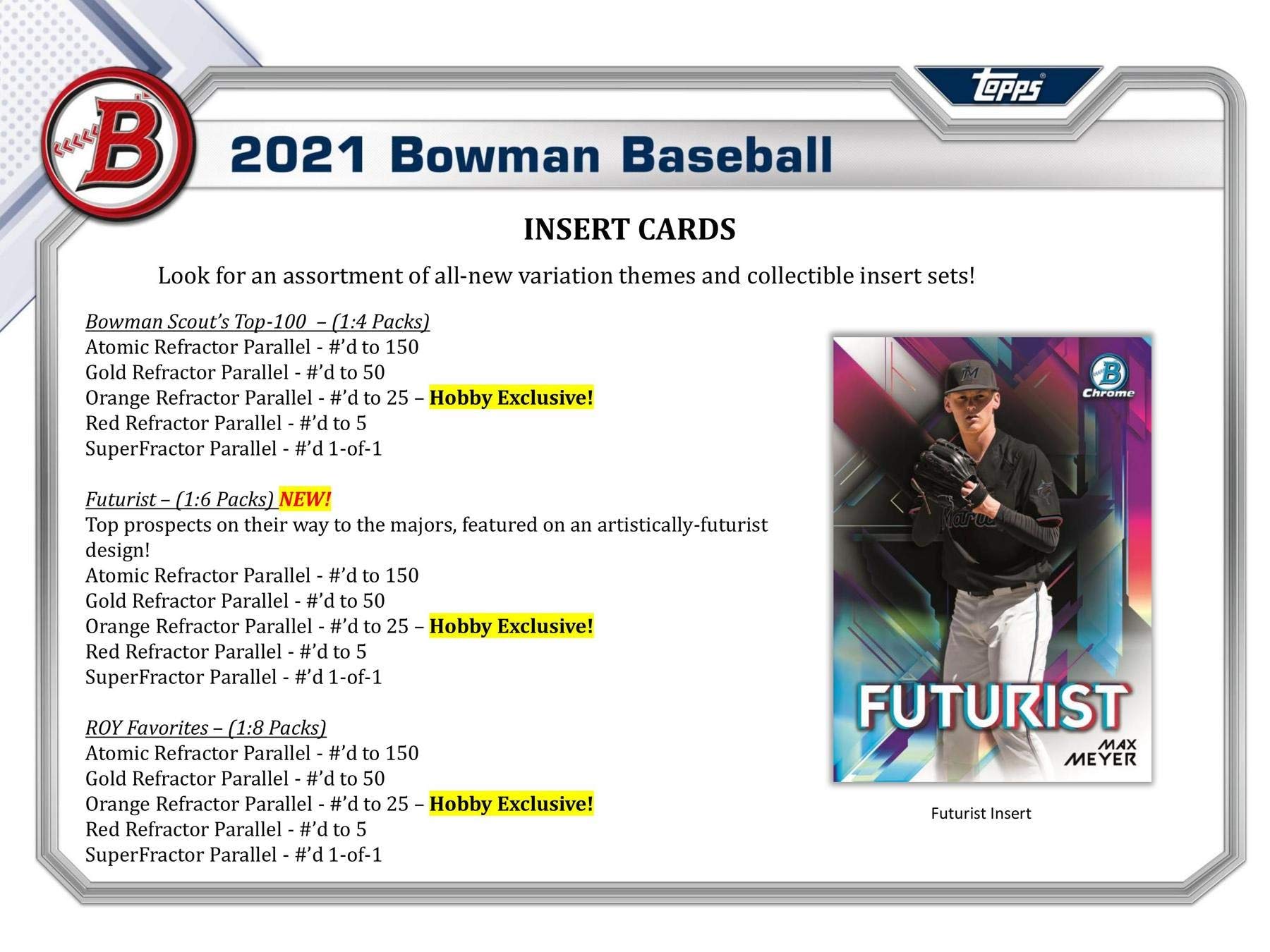 その他 MLB 2021BOWMAN BASEBALL HOBBY Topps box 2021 Bowman Baseball Hobby Box 24 Packs Per Box, 10 Cards