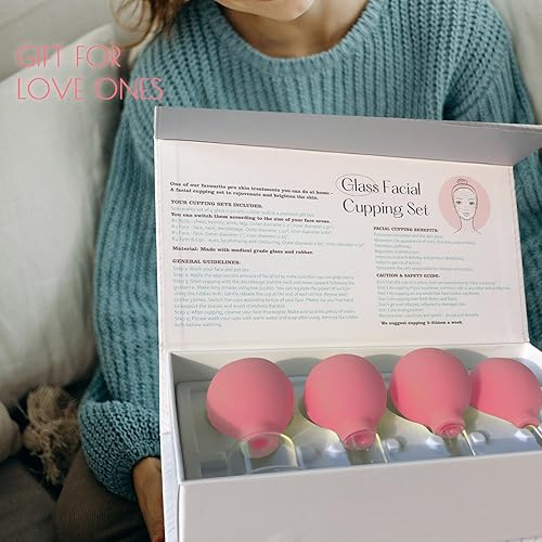 Miniatura 7 de Verynewbee Juego de regalo de ventosas faciales de vidrio, 4 piezas de terapia de ventosas faciales, tazas de succión al vacío de silicona,