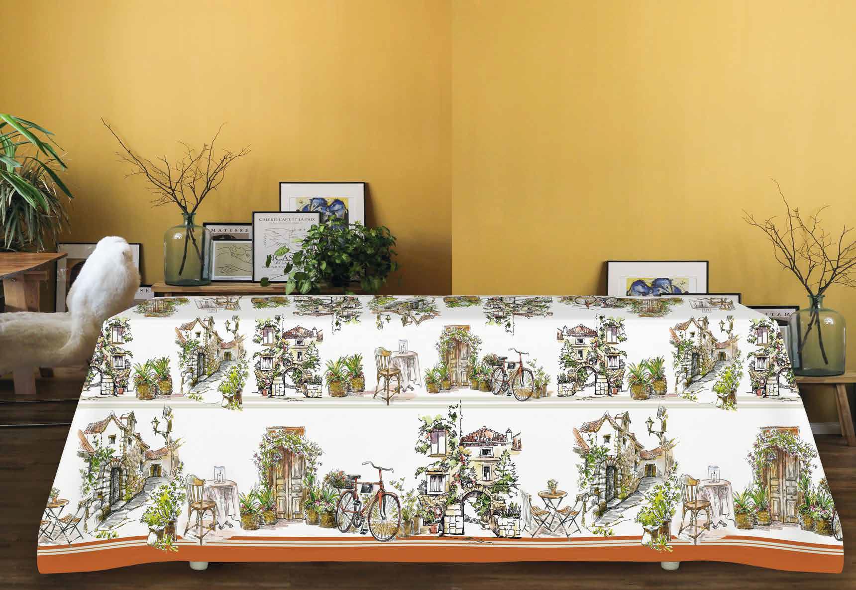 Nappe rectangulaire 150x230 cm en coton imprimé style campagne pour table de 8 couverts