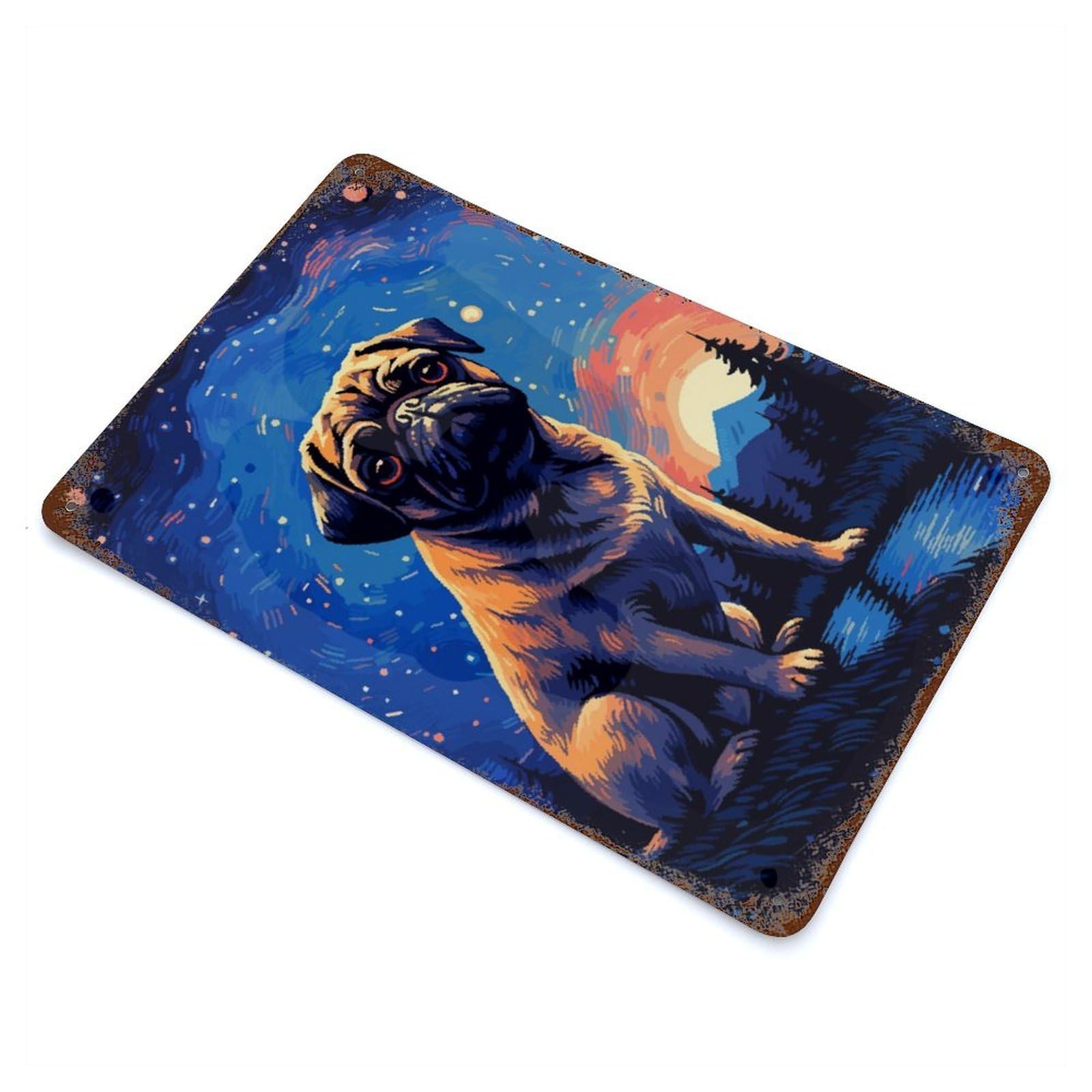 Pug Magical Pixel Art Decorative Tin Sign 11.8"x7.9", for Bistro, Counter And Cafe Decor, Classic Wall Plaque