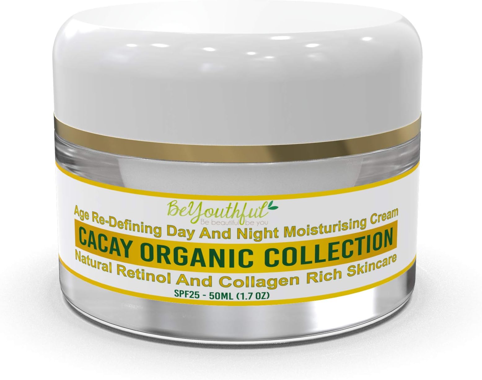 BeYouthful Cacay Oil Moisturiser Day Cream For Face, Combination, Dry Even Oily Skin With Retinol, Hyaluronic Acid, Vitamin C, E. Intensive Hydrating Anti Ageing, Anti Wrinkle SPF 25.