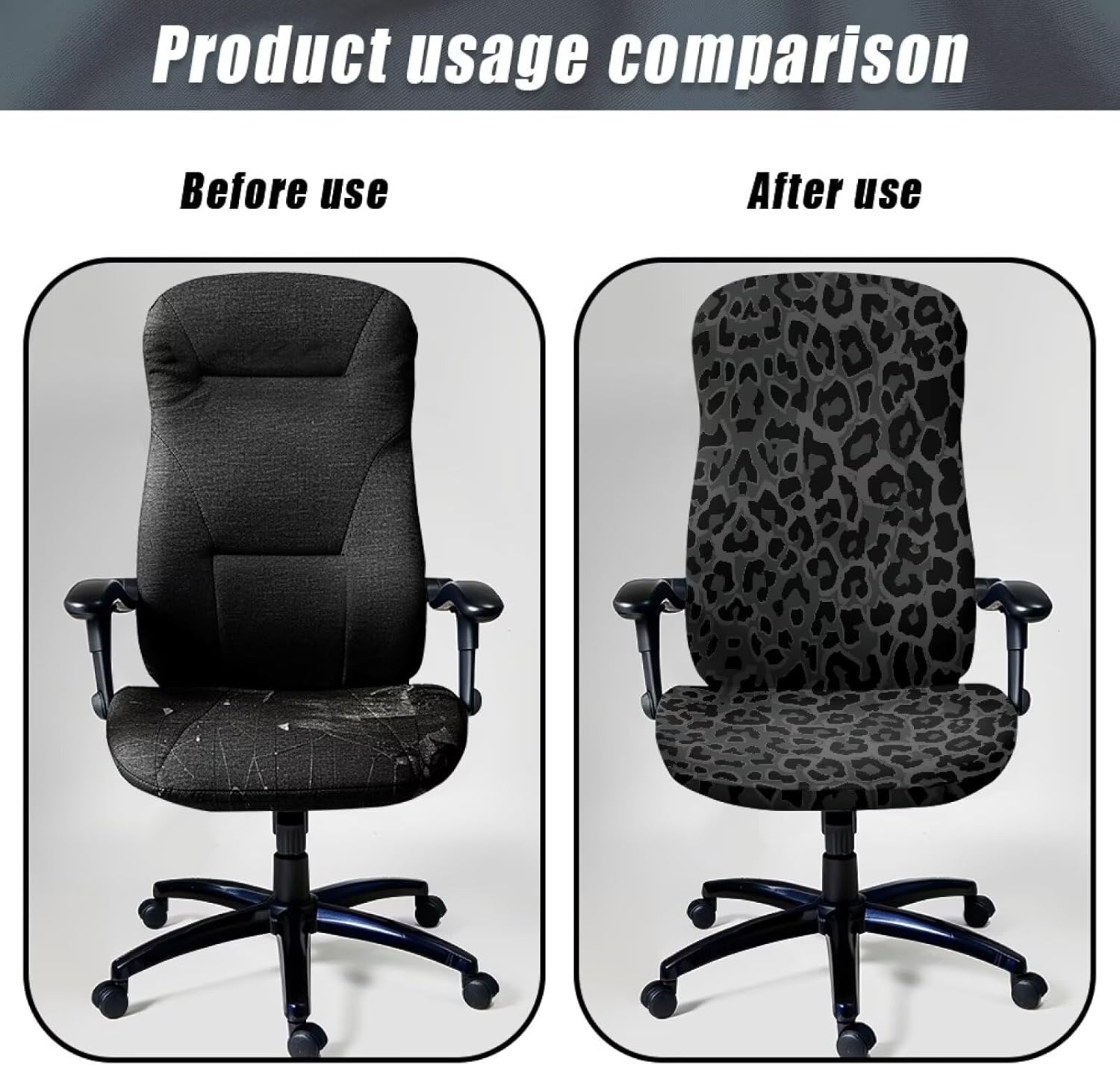 Black Leopard Print Office Chair Cover, Removable Computer Chair Slipcovers with Elastic Bottom Universal Rotating Desk High Back Seat Washable Chair Seat Protector-L