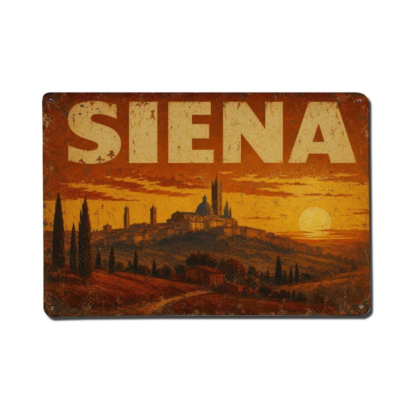 Huiyhb 8X12inch(20X30cm) Vintage Travel Siena Sunset Countryside Golden Light Italy Metal Tin Sign