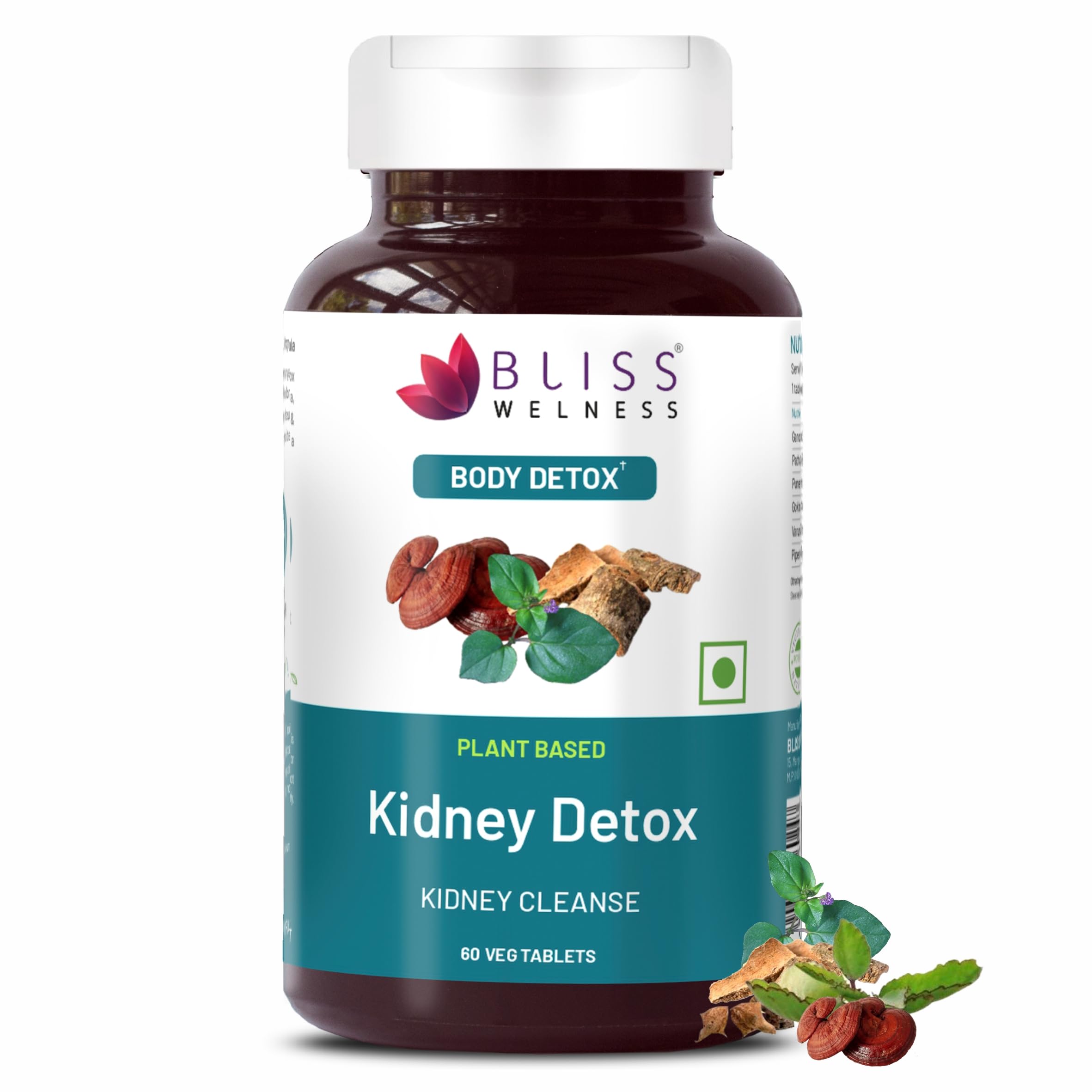 Bliss Welness Kidney Detox | Punarnava Patharchatta Gokhru Ganoderma Varun Extracts | Kidney Support Ayurvedic Health Supplement - 60 Veg Tablets
