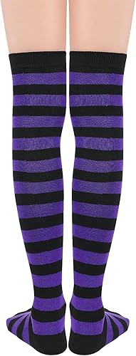 Miniatura 3 de American Trends Calcetines altos hasta la rodilla a rayas para mujer, calcetines altos hasta el muslo