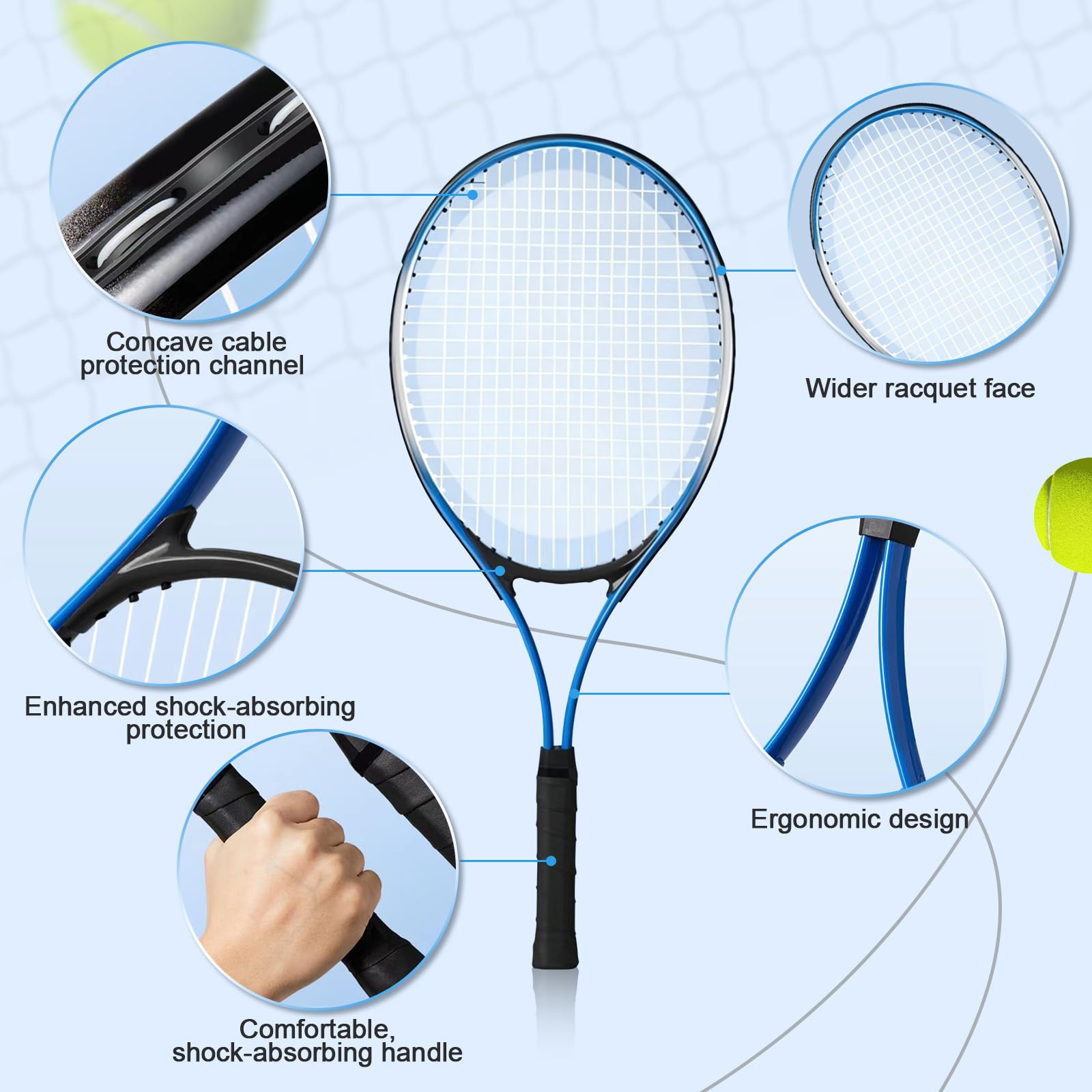 Set di trainer da tennis, attrezzatura da rimbalzo del tennis con palline, racchette e borsa per i principianti giocatori bambini adulti di età superiore ai 3 di 3 anni