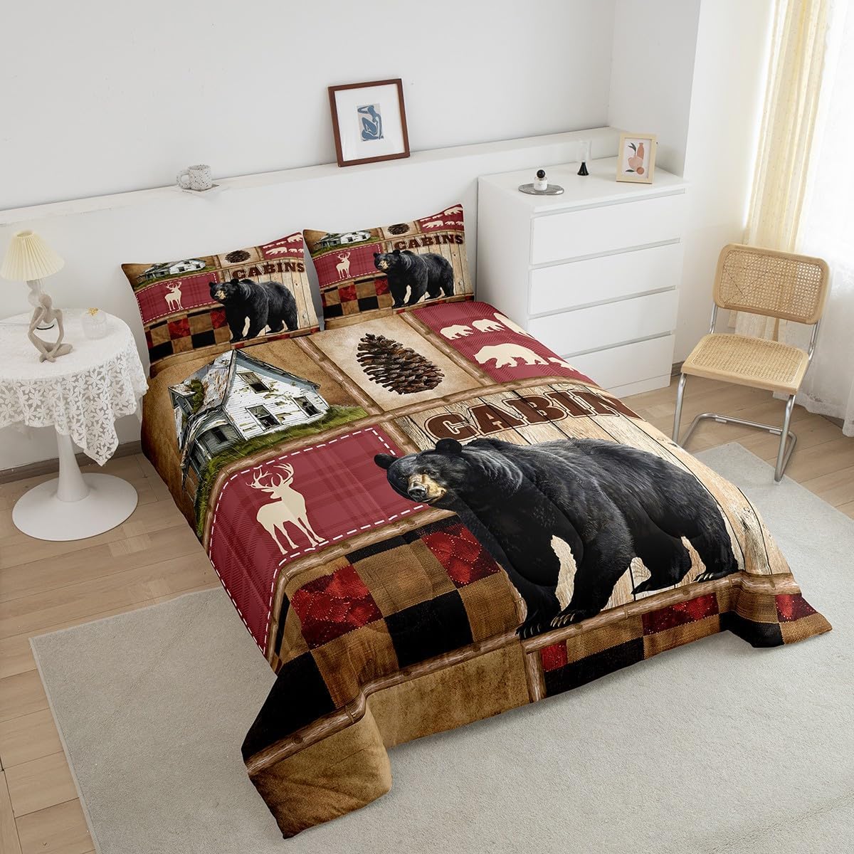 Feelyou Bear Comforter Set Twin Size Deer Wild Animal Comforter for Kids Adults Rustic Cabin Country Bedding Set Duvet Set Home Decor 2Pcs