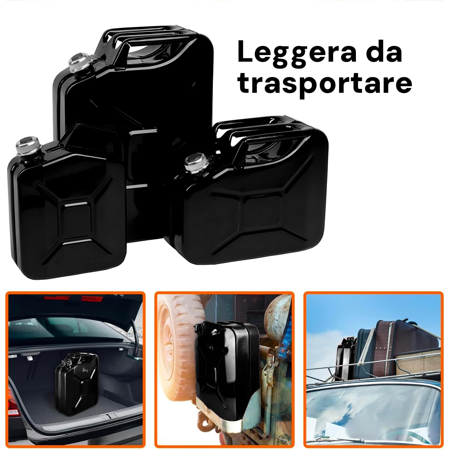 Bidón de combustible apto para gasolina, gasóleo, queroseno – con tapón magnético, pintura epoxi resistente, de metal, 20 l
