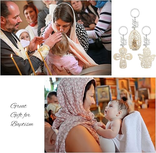 Miniatura 7 de 30 llaveros de bautizo para cruz de madera con bolsas de regalo de organza recuerdo de bautismo perlas blancas