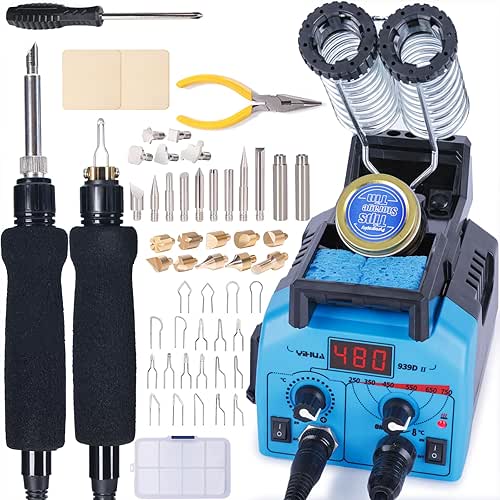 YIHUA 939D-II Pyrography Pen Wood Burning Kit Station 2-in-1 Solid-Point