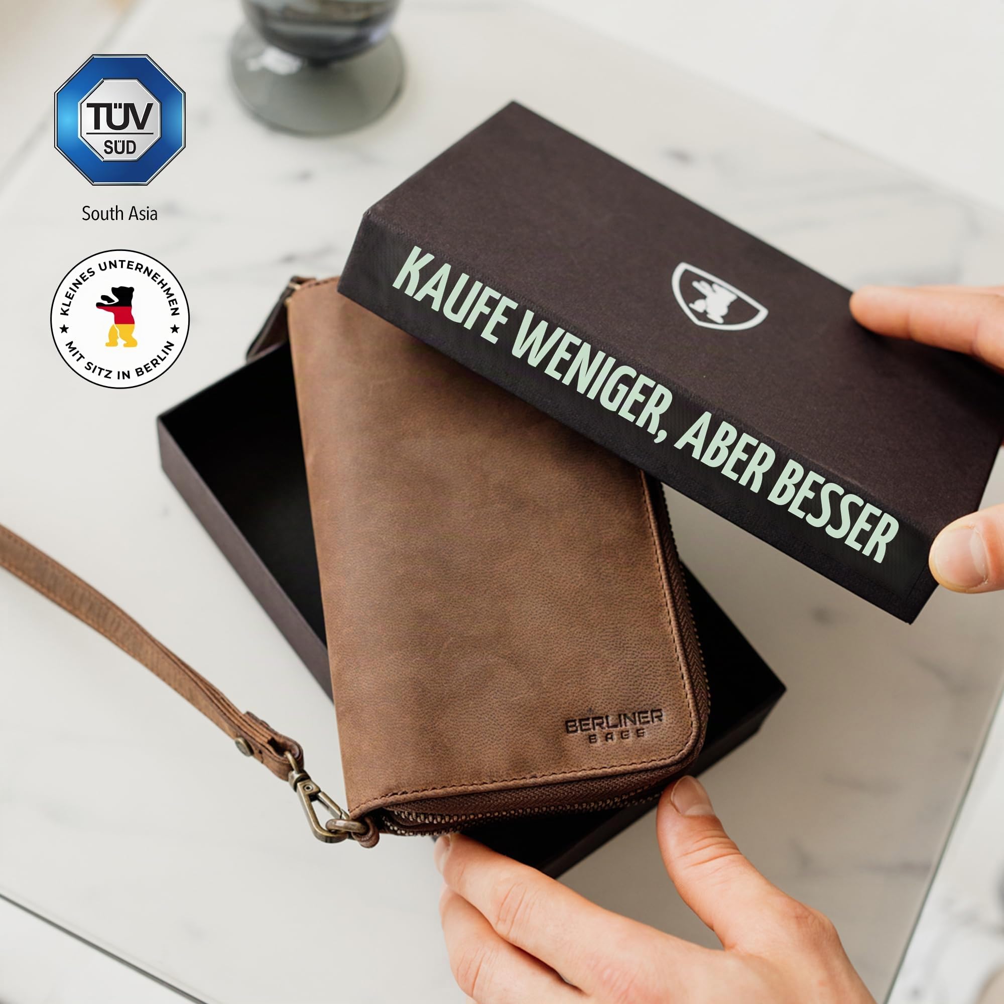 Berliner Bags Große Geldbörse Dallas Vintage, Brieftasche Leder - Braun | M Geldbörse Herren Groß, 26 Kartenfächer, Handschlaufe, Reißverschluss für Münzen, TÜV-geprüftes RFID-Schutz