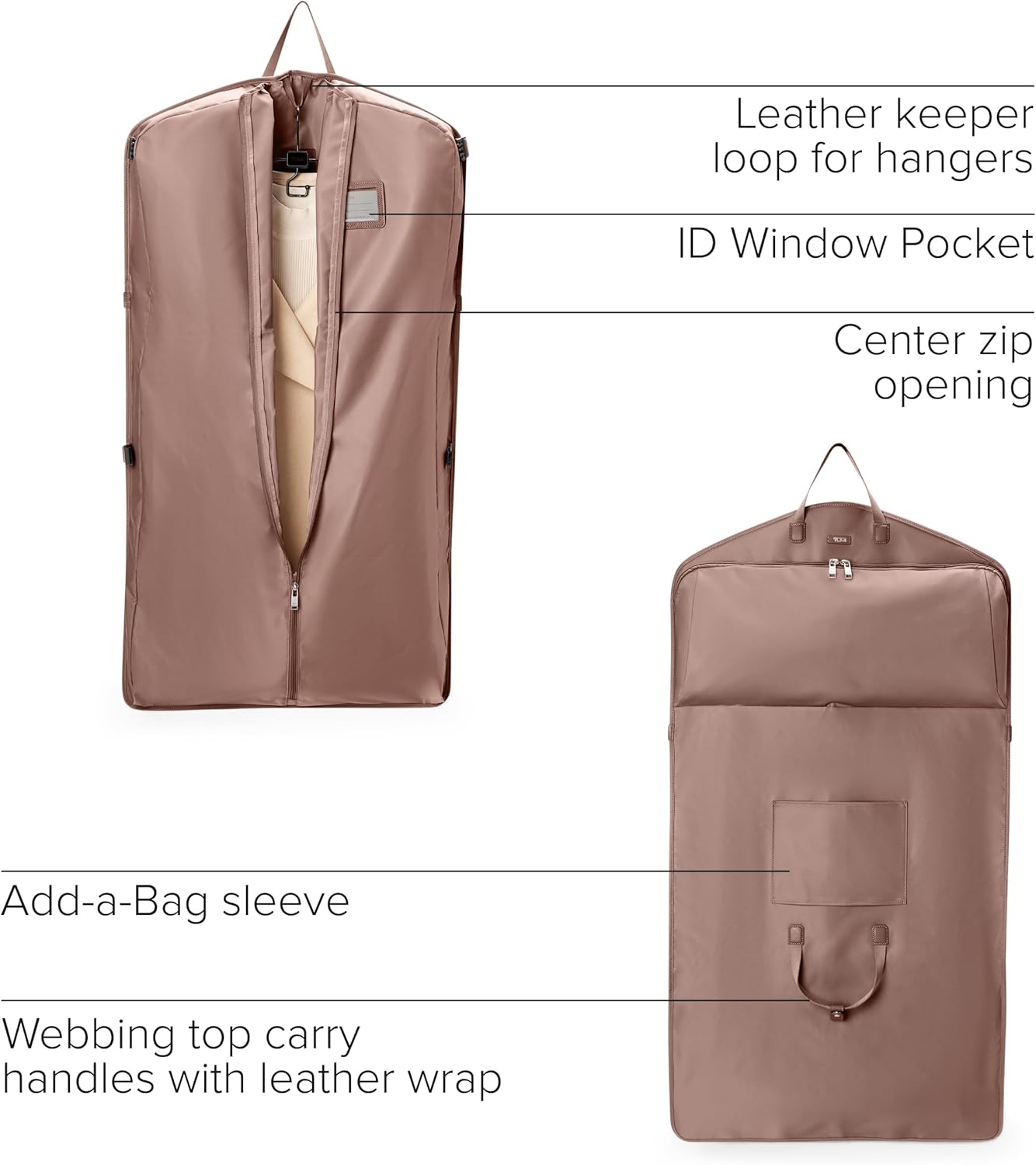 TUMI - Travel Accessory Garment Bag - Foldable Garment & Suit Carrier with Add-A-Bag Sleeve - For 2 Garmets - Light Mauve - Image 3