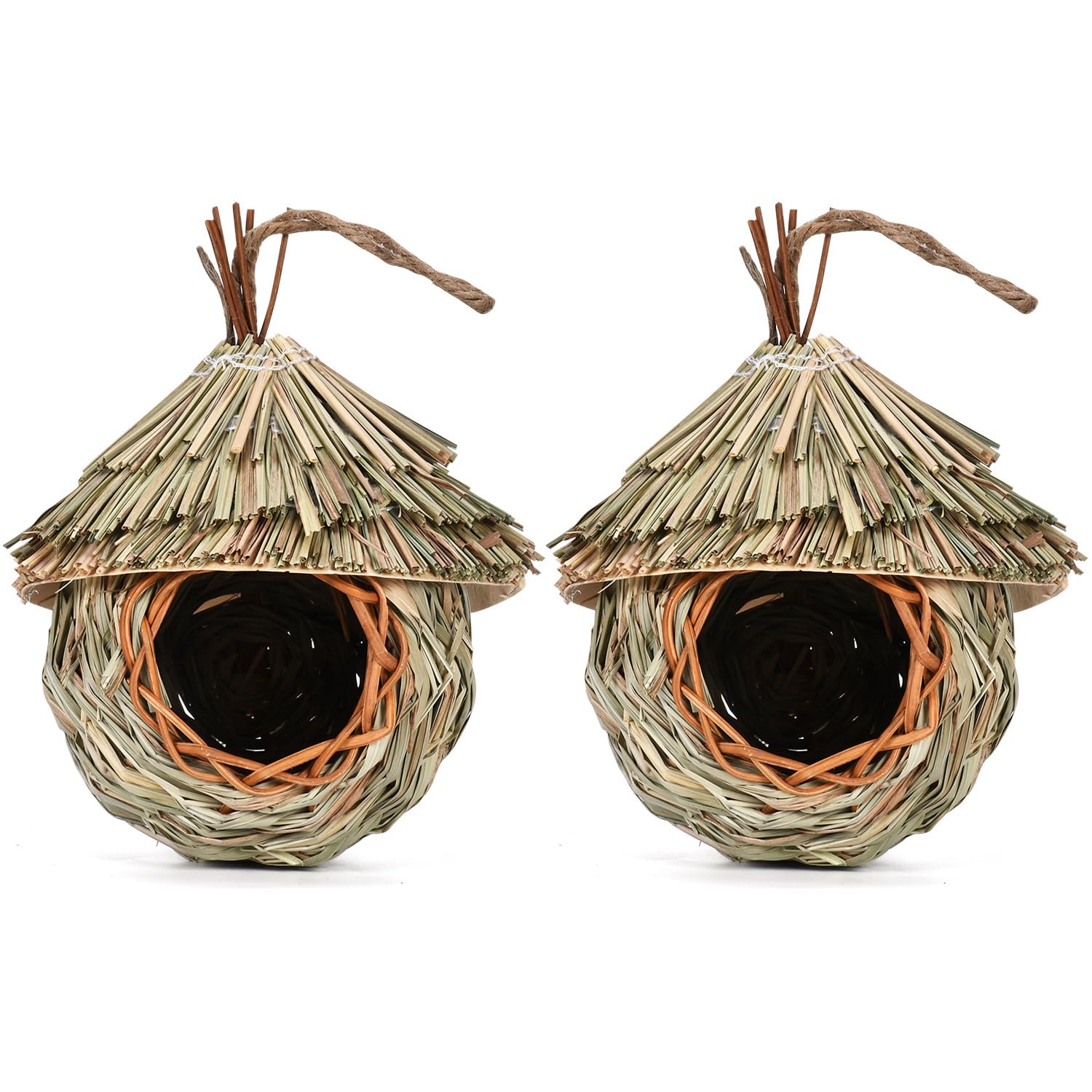 2 Pezzi Nido per Uccelli, Casetta per Uccelli, Casetta per Uccelli da Appendere, Natural Casa degli uccelli di paglia, Nido per Uccellini da Esterno, per Piccoli Uccelli Come Colibrì, 19x15 cm