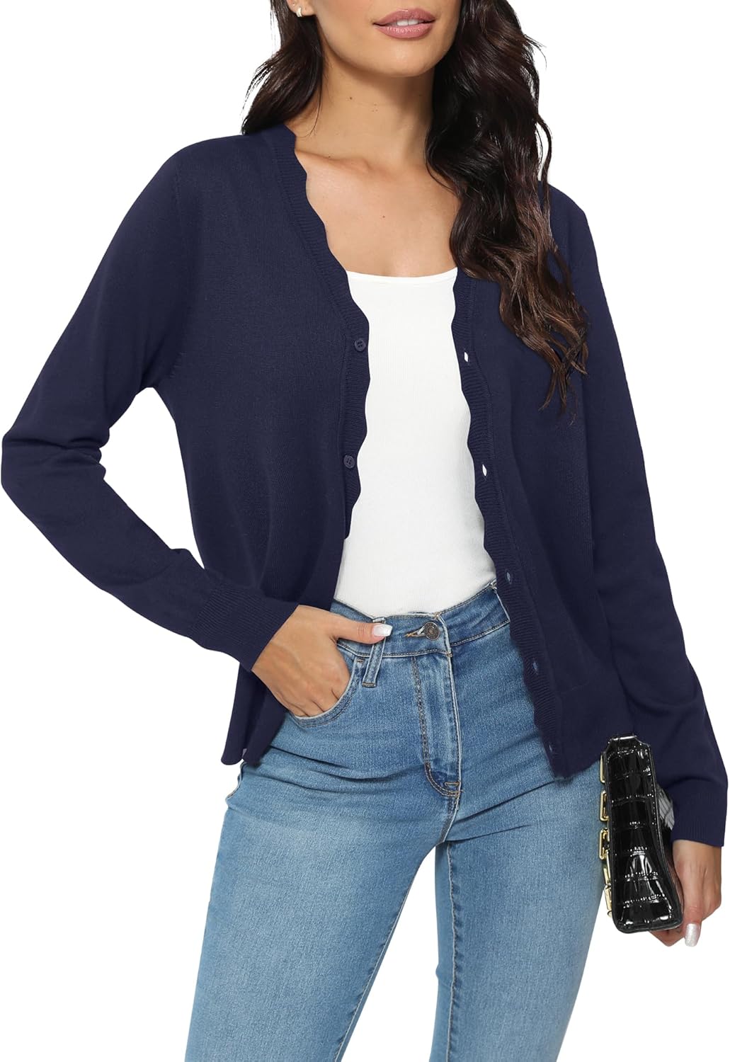 Urban CoCo Women's Long Sleeve Open Front Cardigan Sweaters Lightweight V-Neck Button Down Knit Sweater - Image 4