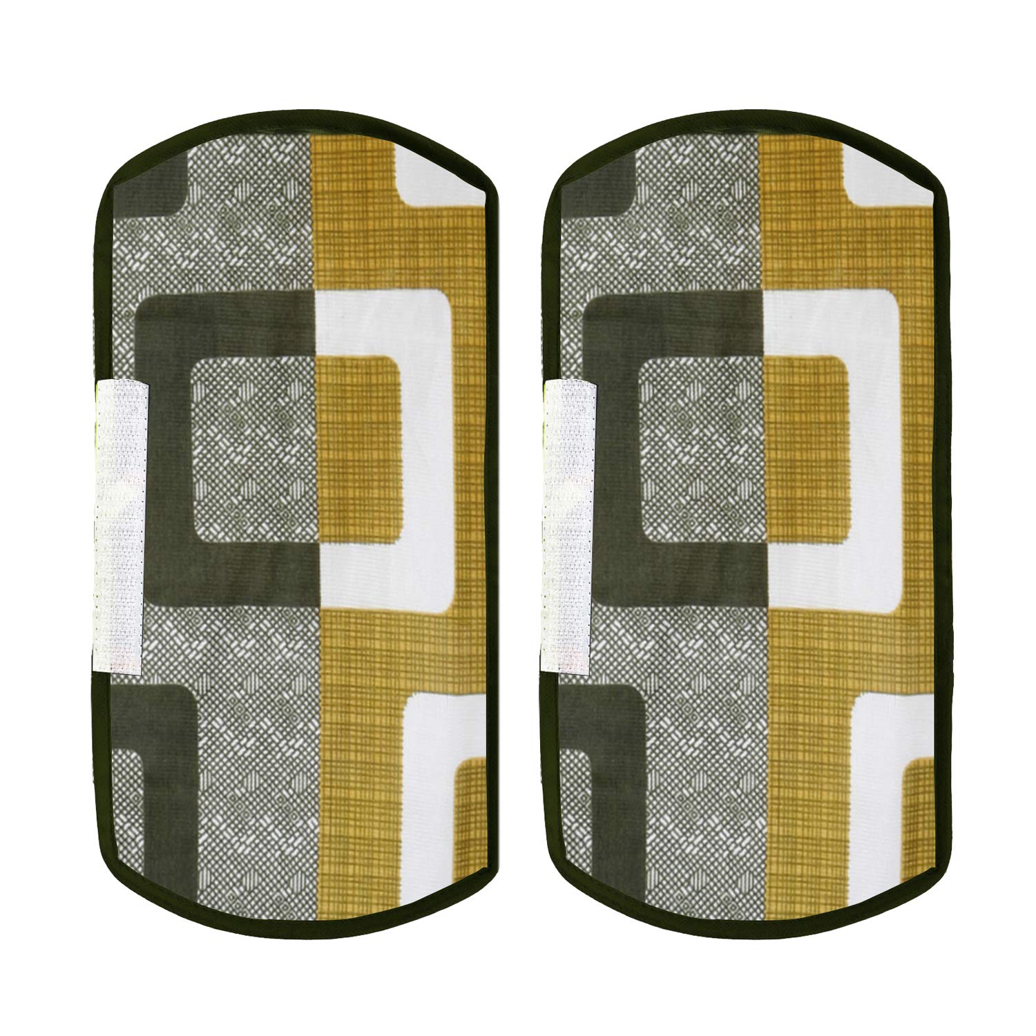E-Retailer® Polyester 3-Layered Fridge Handle Cover Set of 2Pcs. For Refrigerator and Microwave oven (Color-Green Geometric, Size-12x6 Inch)