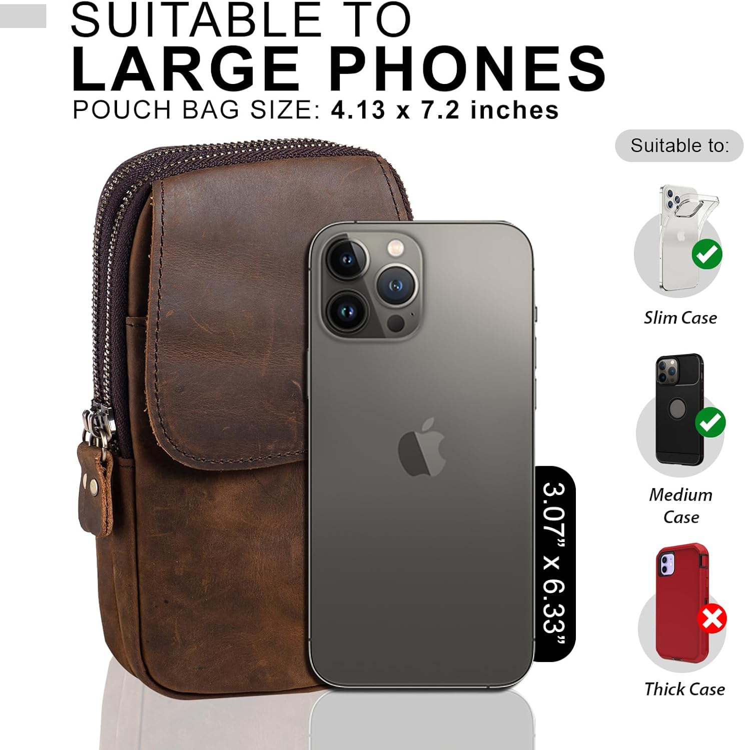 Ranboo Leather Cell Phone Holster Case with Belt Clip Fits for iPhone 17 Pro Max 16 Pro Max 15 Pro Max 14 Pro Max Samsung Galaxy S25 Ultra S24 Ultra Belt Pouch Crossbody Purse Shoulder Bag (Coffee) - Image 3