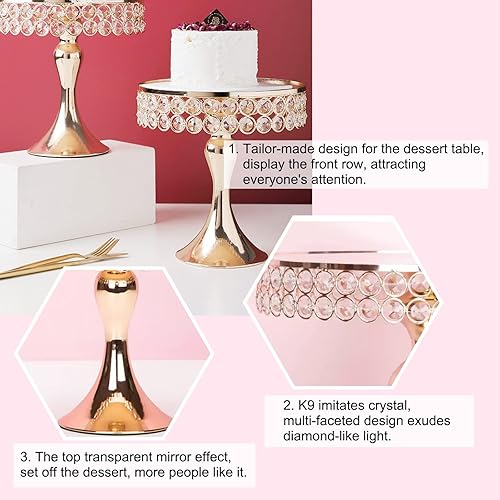 Miniatura 3 de 10 soportes dorados para tartas para mesa de postres, juego de soporte de metal de cristal para tartas, soporte para cupcakes, postres, pastelería,