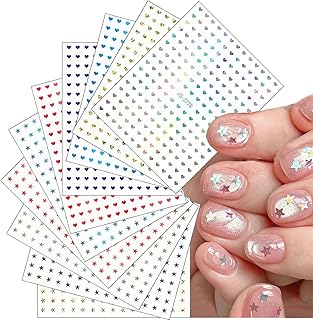 CHANGAR Mini Love Stickers for Nail Art, Little Heart Nail Stickers Little Five-pointed Star Nail Art Decals Mini Heart Star Sticker for Manicure Cup Mobile Phone Greeting Card Decoration