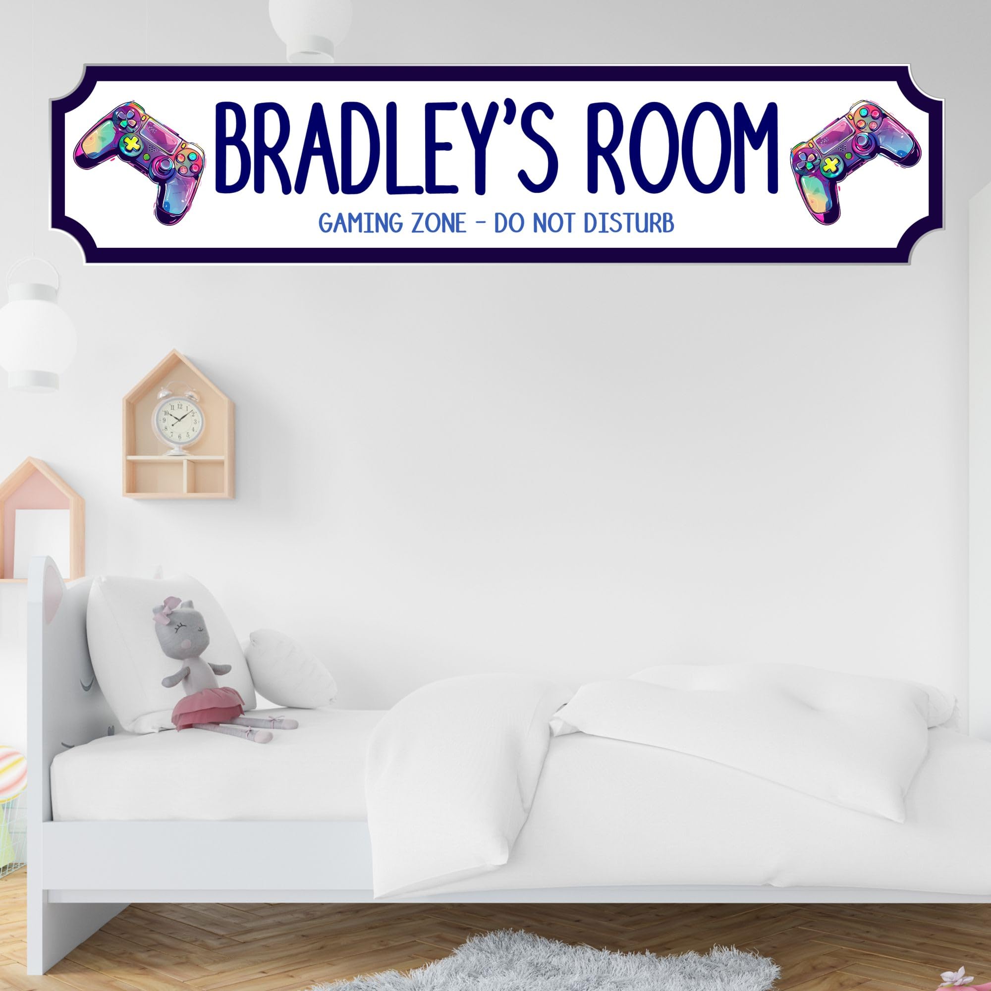 Personalised STREET SIGN Room Plaque - Custom Girls Room Sign Gift for Kids, Ballet, Dinosaur, Gaming, Mermaid, Princess, Rainbow, Unicorn Decor (Gaming, Acrylic - Medium 390mm x 85mm)