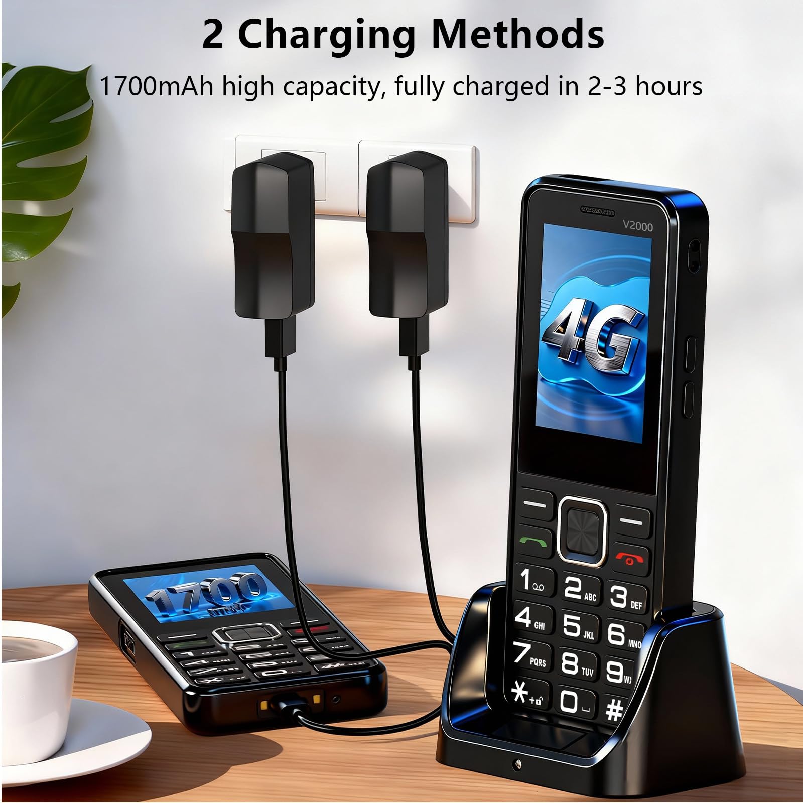 4G Seniorenhandy ohne Vertrag mit großen Tasten ladestation | 1700mAh Akku, SOS Notruftaste, Taschenlampe, USB-C, Dual SIM, Mehrsprachig, Einfach zu bedienen für Senioren