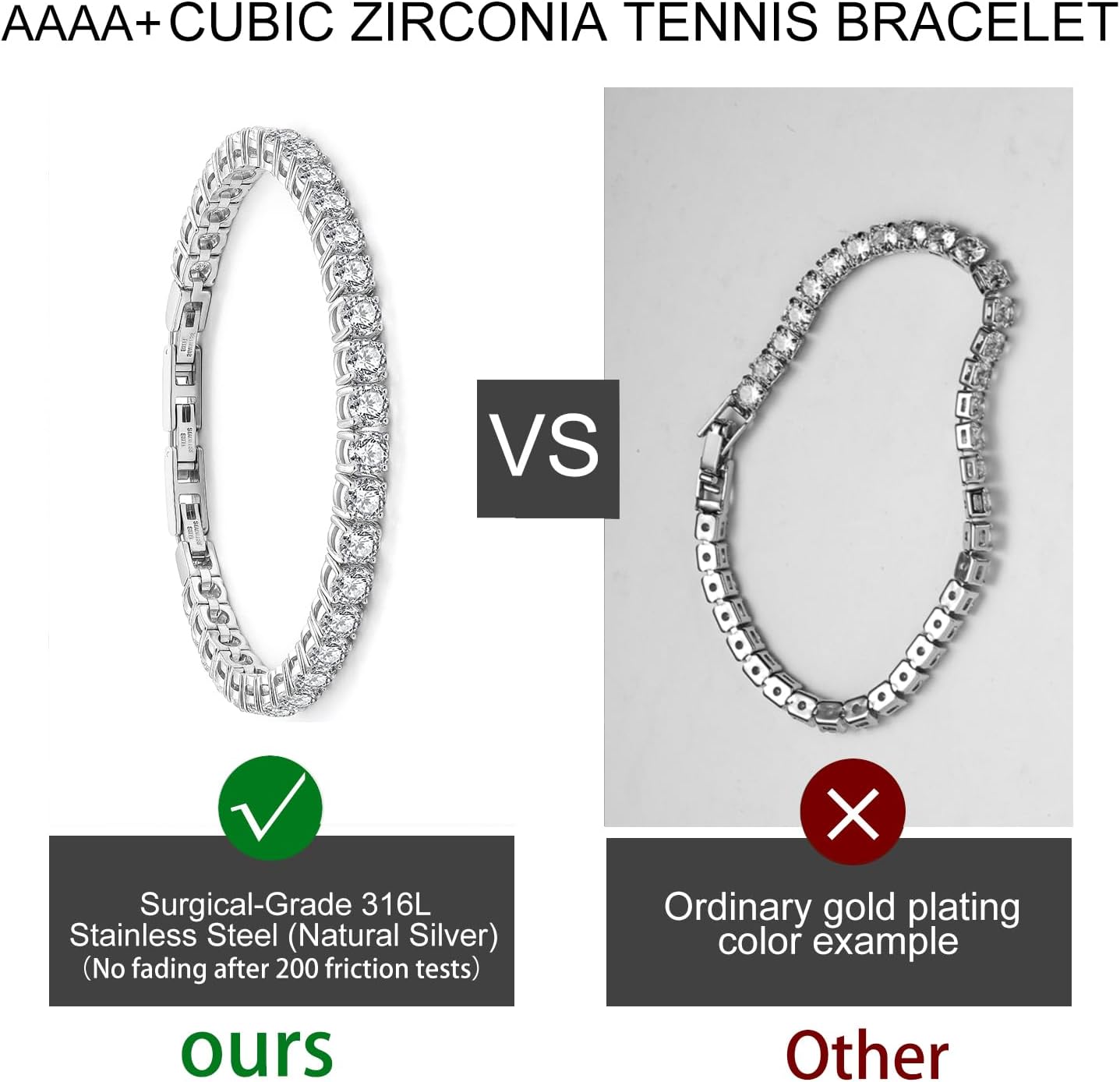 Tennis Bracelet for Women Men, 14K Gold Plated Round 3mm/4mm/5mm AAAA+ Cubic Zirconia CZ Dainty Classic Adjustable Stainless Steel Bracelets Festival Wedding Jewelry Gift - Image 6