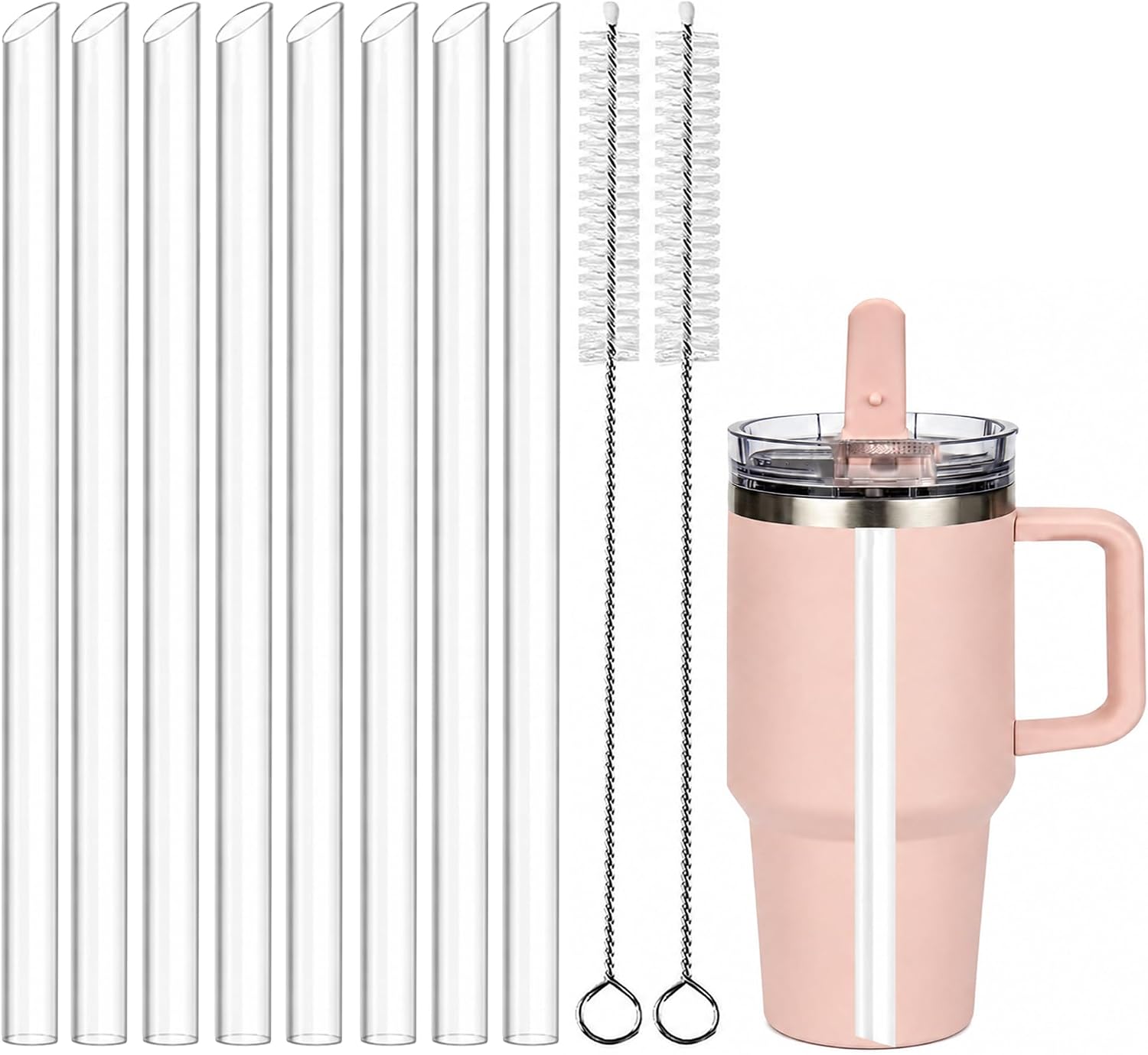 Dakoufish Replacement Straws For Stanley Quencher ProTour Flip Straw 40 oz Tumbler | 8 Pack Reusable Straws & 3 Cleaning Brushes