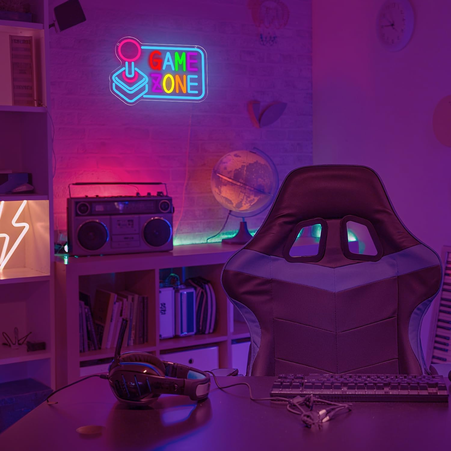 Game Zone Neon Sign for Wall Decor, Dimmable Gaming Neon Lights LED Gamer Decor Accessories for Man Cave, Game Room, Bedroom, Gifts for Gamer, Boys, Teens, Men