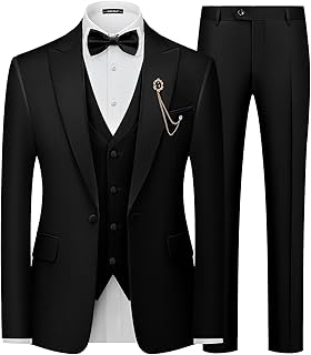 Mens Suit Slim Fit 3 Piece Tuxedo Suits One Button Wedding Prom Party Dinner Blazer Vest Black Pants Set