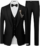 MAGE MALE Mens Suit Slim Fit 3 Piece Tuxedo Suits One Button Wedding Prom Party Dinner Blazer Vest Black Pants Set