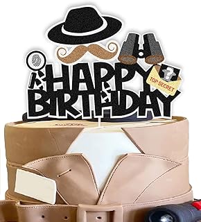 Secret Agent Spy Cake Toppers Detective Birthday Decoration with Secret Agent Fingerprint Footprint Telescope for Secret Agent Spy Detective Themed Birthday Party