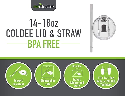 Miniatura 2 de REDUCE Brand Cold1 - Juego de vasos y otras tapas de repuesto de boca de 14-18 onzas (3.0 pulgadas de diámetro) y popote (8 pulgadas), transparente,