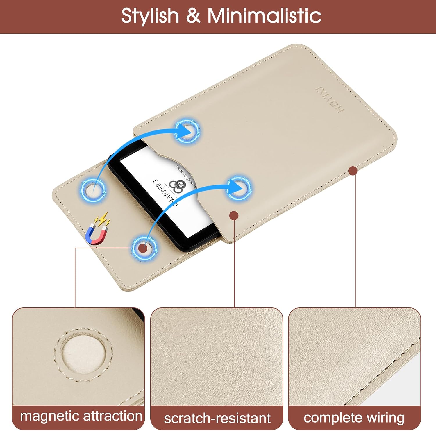HoYiXi Universal Sleeve Case for 6.8",7" Paperwhite/Colorsoft/Signature Edition 2025 & 2021 Compatible 6.8" Kobo Clara HD/Pocketbook/Tolino Protective Case for 6.8'' 7'' ebook Reader,Beige