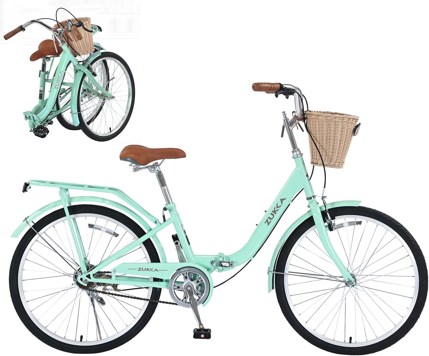 24/26 inch Female Bicycle Single Speed Folding Lady Bike, Durable Steel Frame,Compact Design for Easy Storage and Commuting Multi Color
